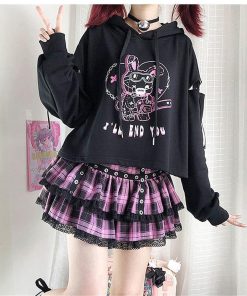 Kawaii Yami Bunny Hoodie & Plaid Skirt Set